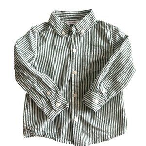 Janie & Jack Boys Green & White Striped Button-Down Shirt 18-24 Months